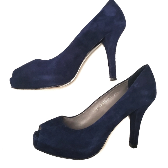 Jaime Mascaro Peep Toe Blue Suede Pump - Picture 3 of 10